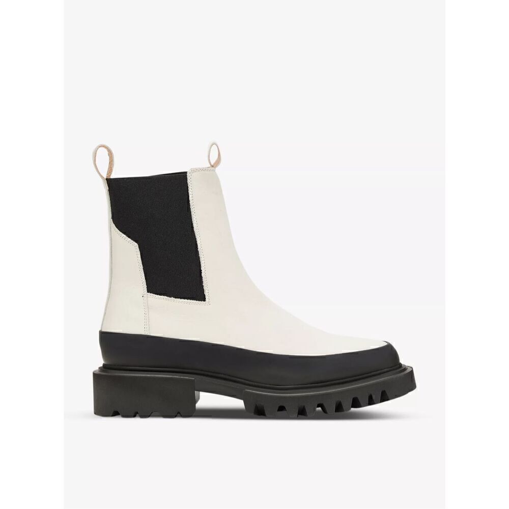 All Saints Women's White Black Pull On Harlee Lug Sole Chelsea Boot Size 39 Nwot